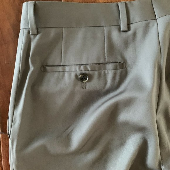 HUGO BOSS Pant Flat Front All Wool Gaberdine Olive Khaki Taupe Waist 34 x 29 - Picture 6 of 7